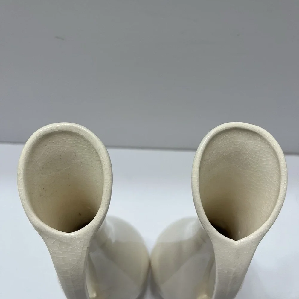 Vintage Off-White Floral Vases Set Of 2 Yellow Flowers Signed 1964 Ceramic